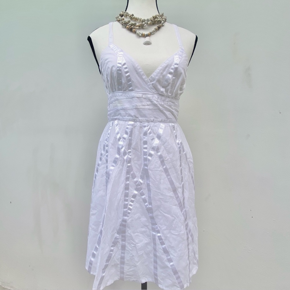 Y2K Guess White Fit & Flare V-neck Mini Sundress Size Jr 5 Small